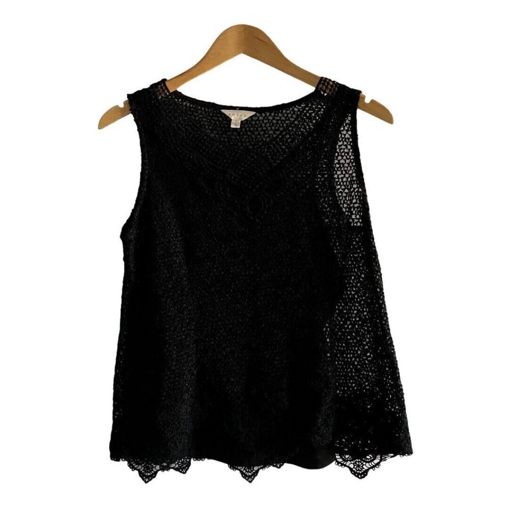 Adiva Black Lined Crochet Sleeveless Lace Hem Tank Top Blouse US M